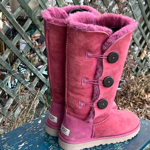 UGG Bailey Button Shearling Below Knee Fuschia Boots, 10, Button up sides, NWOB - Picture 8 of 13
